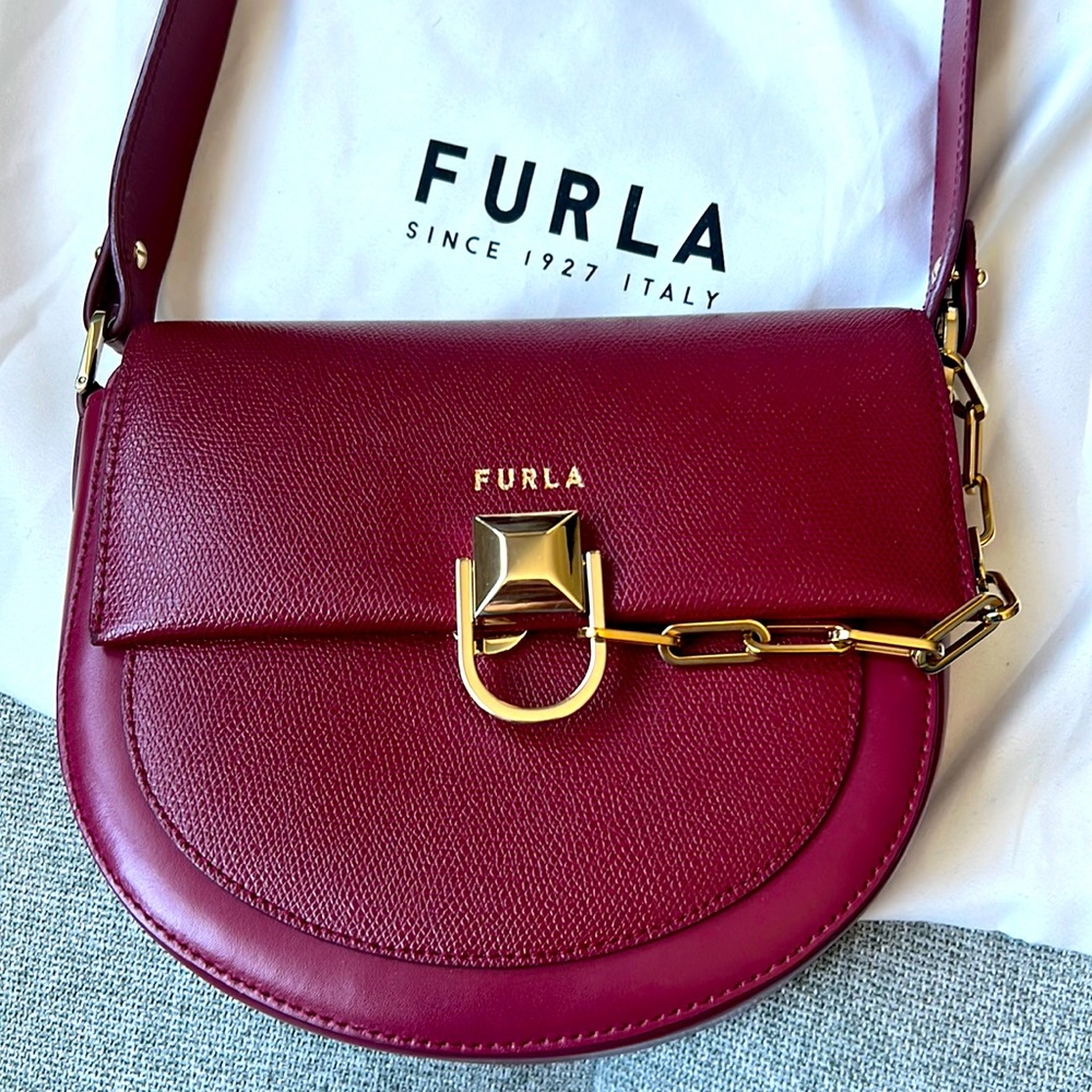 Furla leather crossbody bag red wine